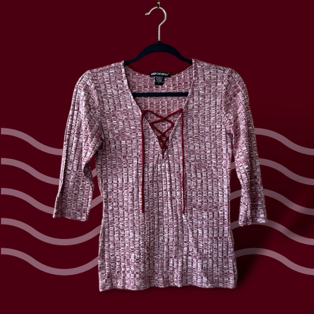 American Dream Heather Burgundy Ribbed Knit Top sz L